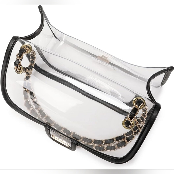 Womens PVC Clear Crossbody Handbag Black Trim Stadium Approved Clear Bag - Picture 3 of 8